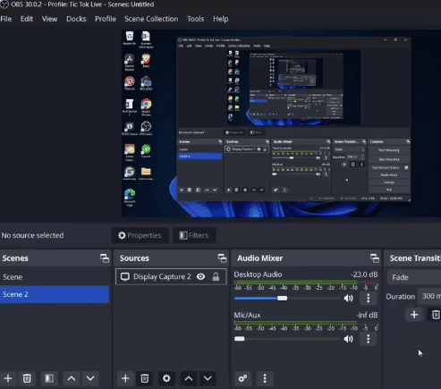 OBS Studio recording interface showing the scenes and sources panels